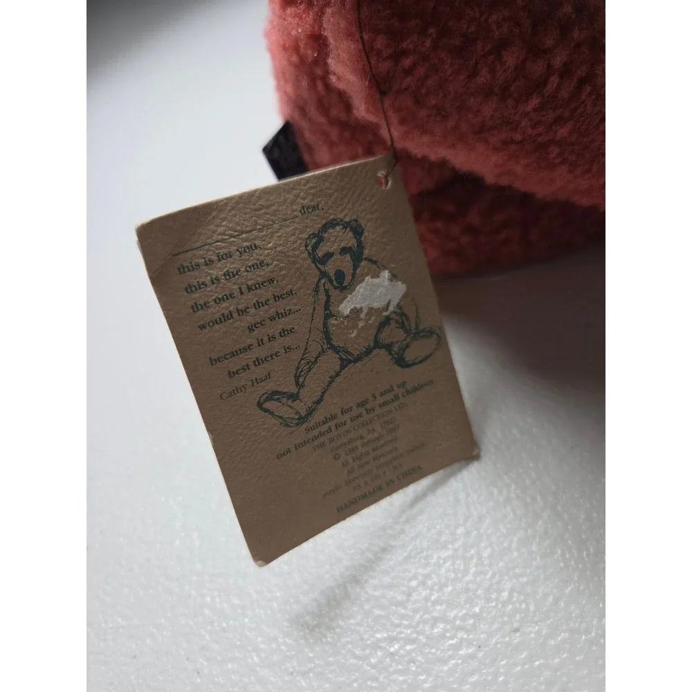 Boyds Bears Joe J.B. Bean Series Rust Red Plush Teddy Bear Checkered Bow 7 Inch